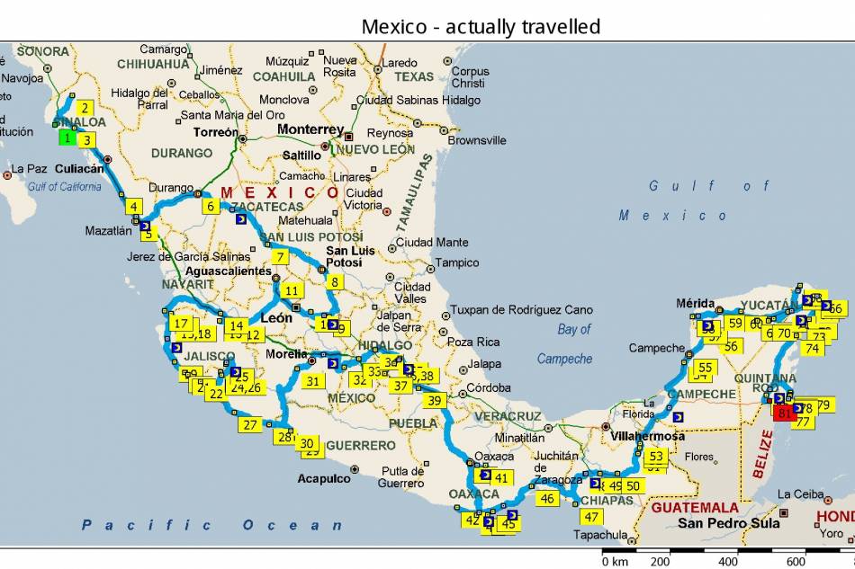 Mexico - actually travelled 6,115 miles